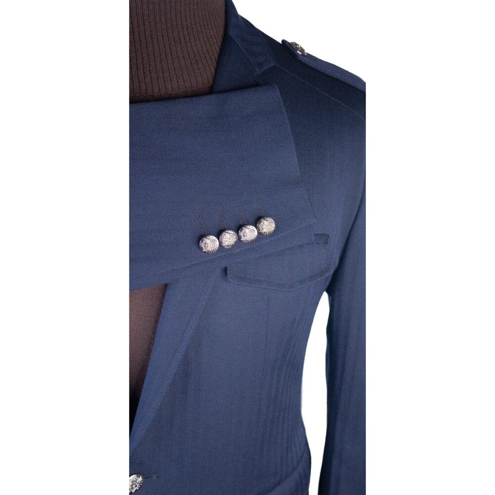 Zara Bazer Mens Sz 42 Herringbone Blue Silver Buttons Sport Coat Jacket Blazer - Picture 6 of 15